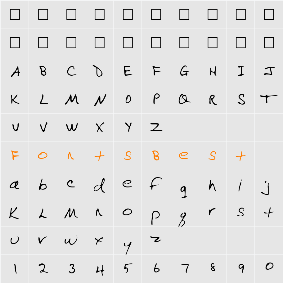 EvelynsHand Character Map