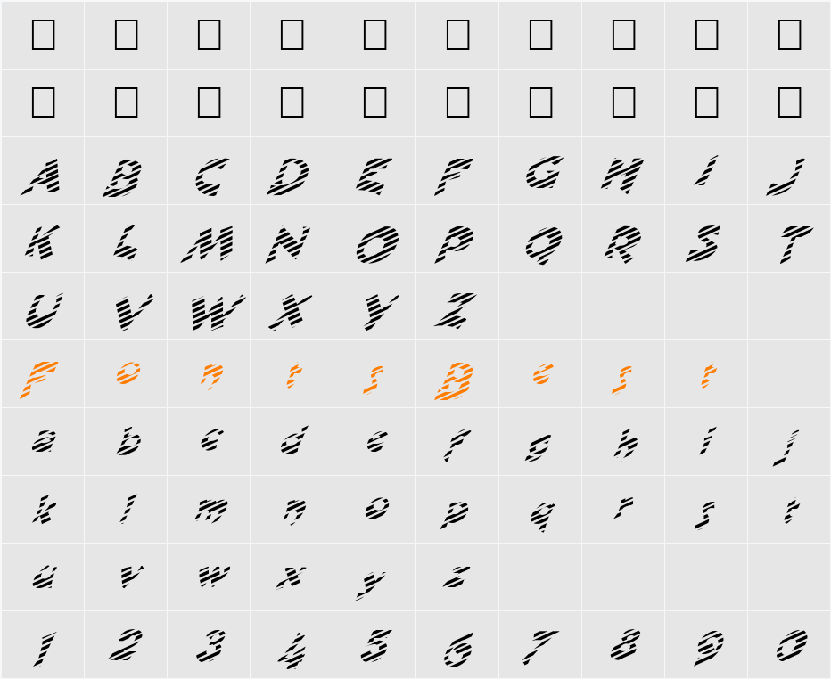 FZ JAZZY 11 STRIPED ITALIC Character Map