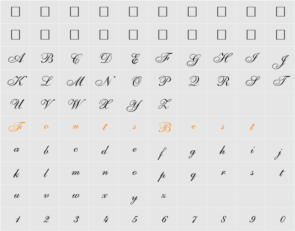 ShirleyAllegro Character Map