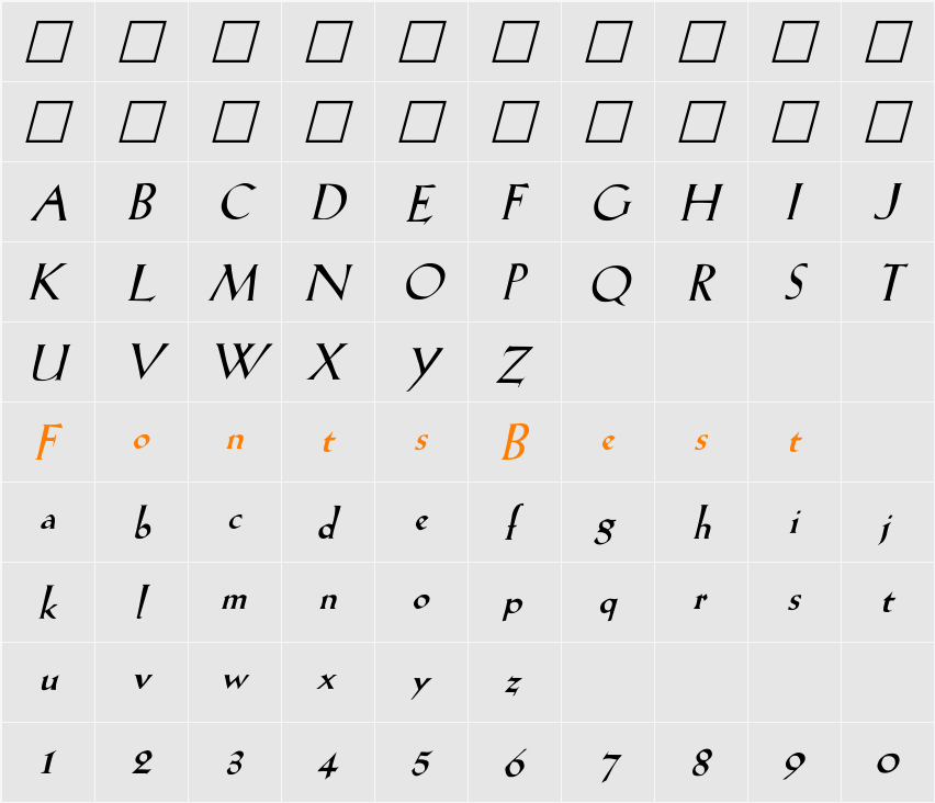 LilHvy iTALIC Character Map