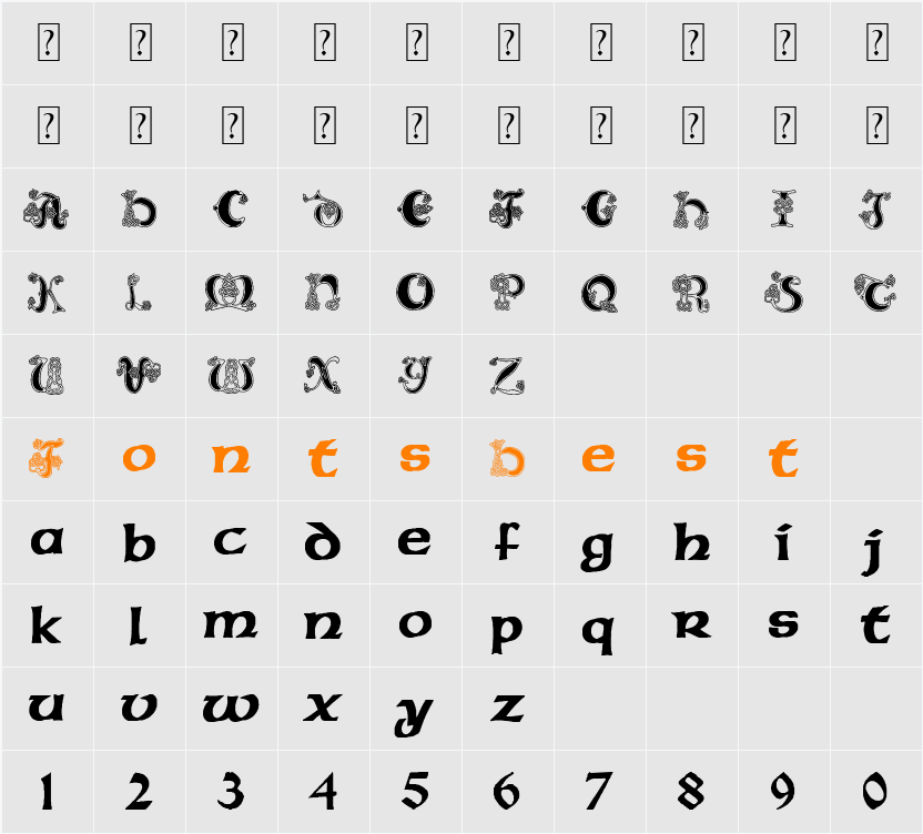 Pauls Celtic Font 2 Character Map