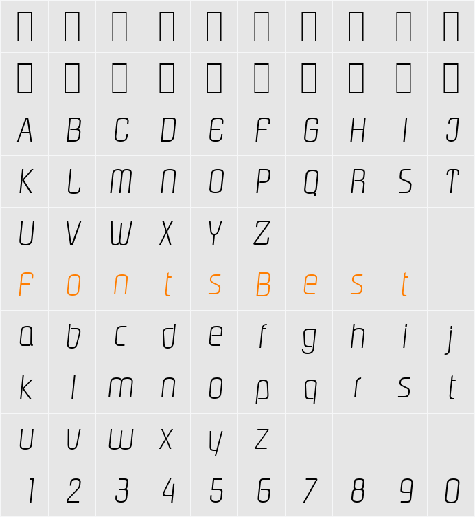 PasadenaSerial-Xlight Character Map