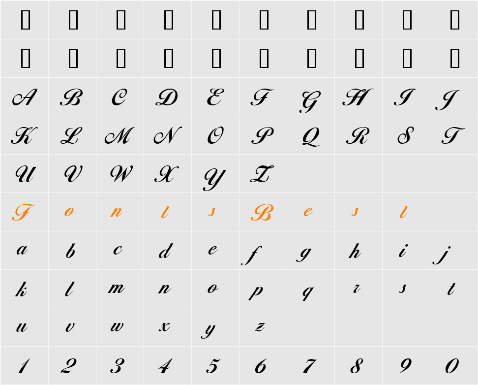 Diana Bold Character Map