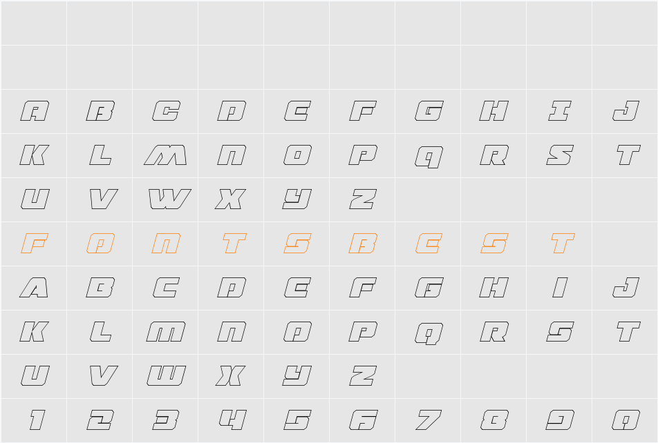 Drone Tracker Thin Outline Italic Character Map