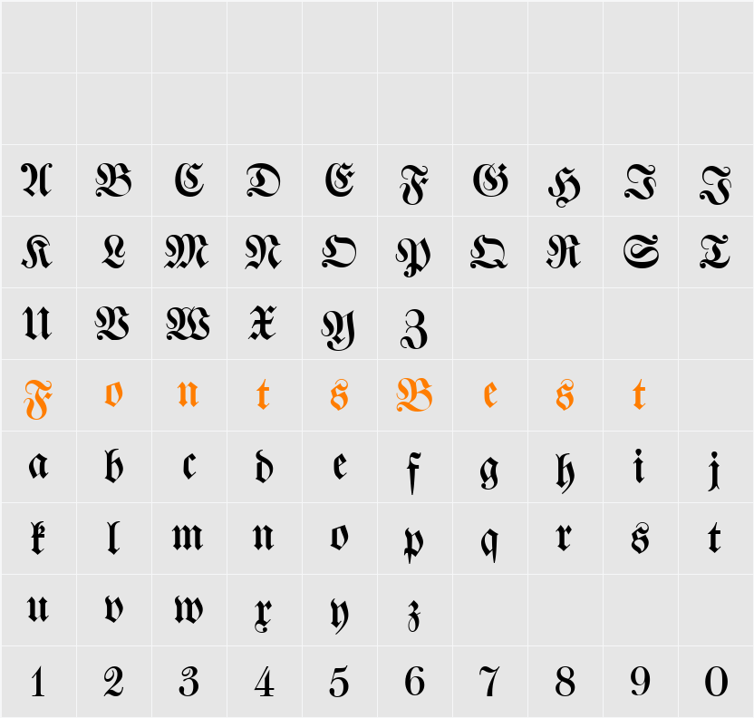 Walbaum-Fraktur UNZ1 Character Map