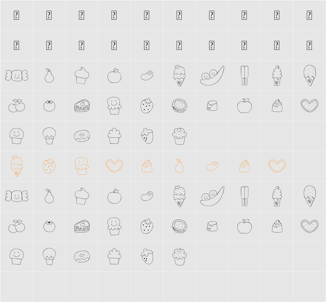 MTF Sweet Dings Character Map