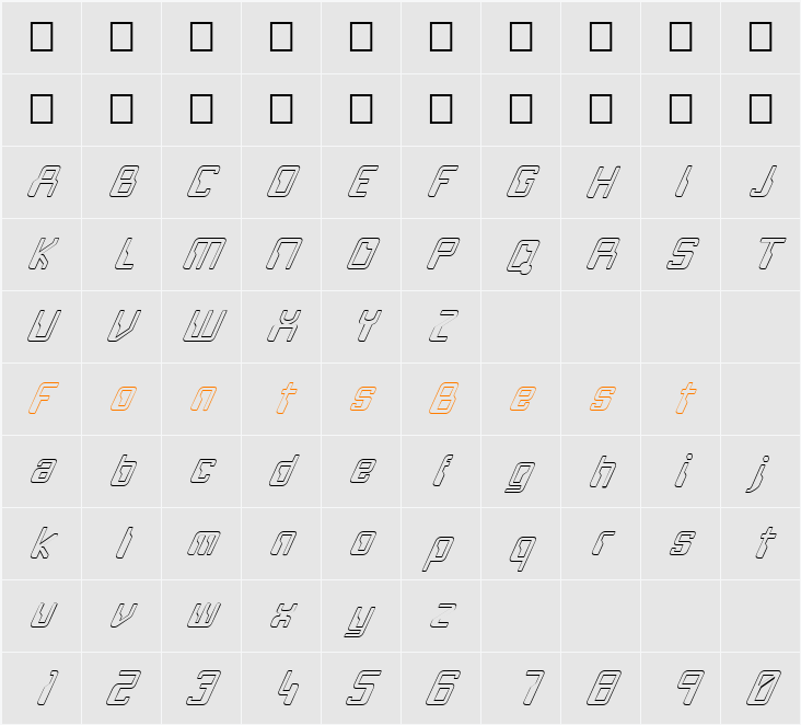 FZ DIGITAL 5 HOLLOW ITALIC Character Map