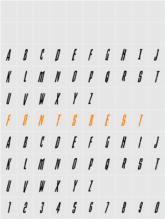 Stranger Danger Condensed Italic Character Map