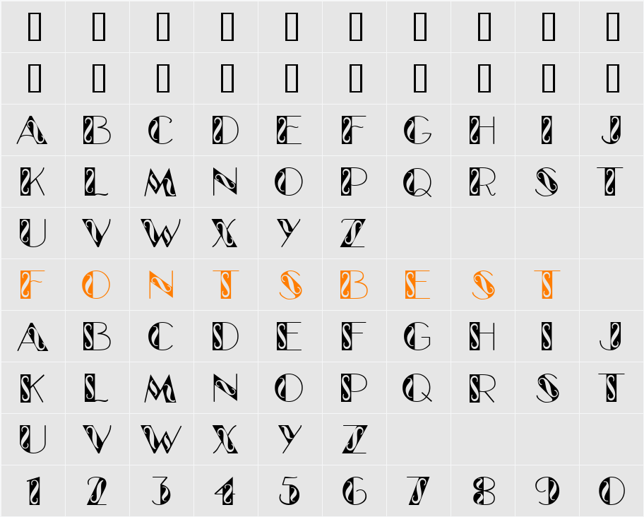 GlitzyCurl Character Map