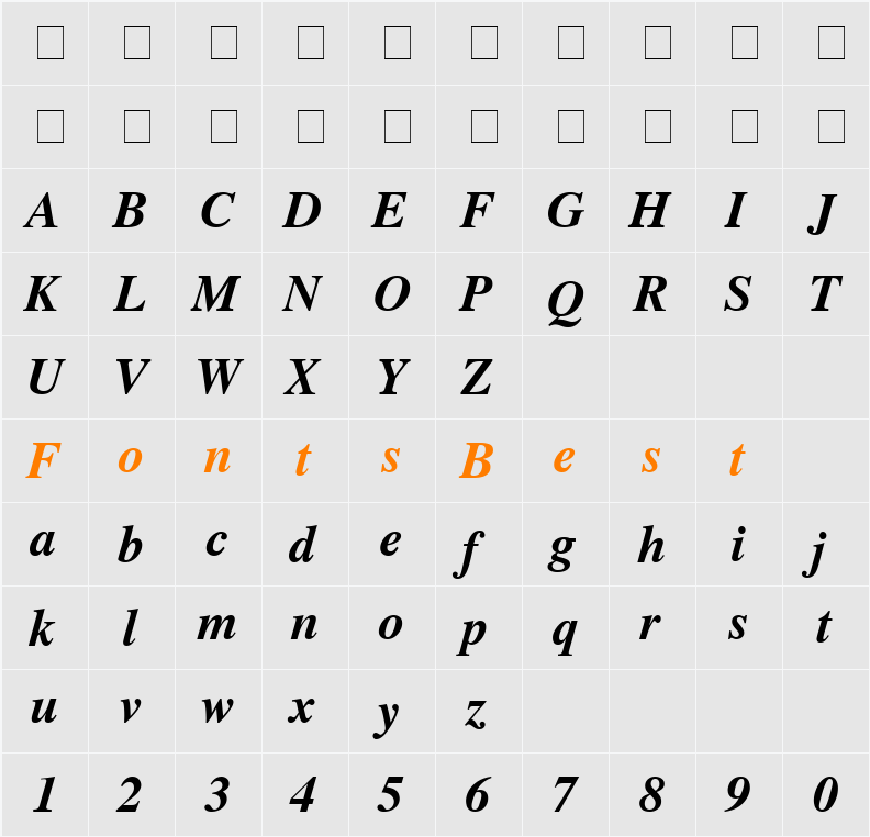 Greco Black SSi Character Map