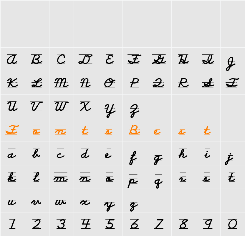 SchoolScriptLined Character Map