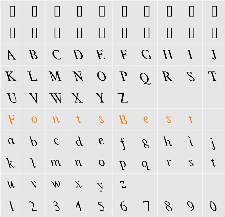 TimesItalicLefty Character Map
