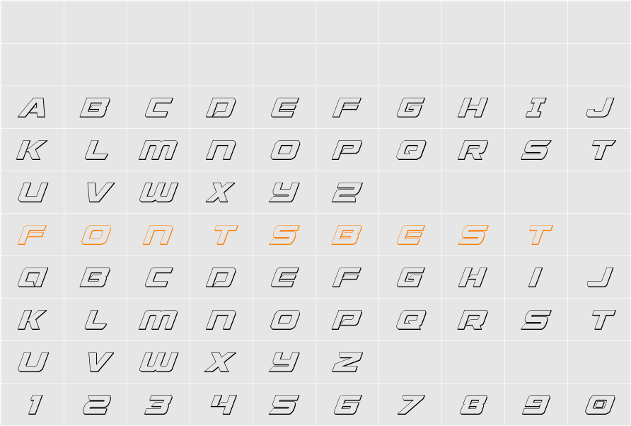 Starduster 3D Italic Character Map