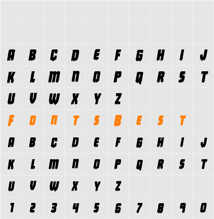 Deathblood Bold Italic Character Map