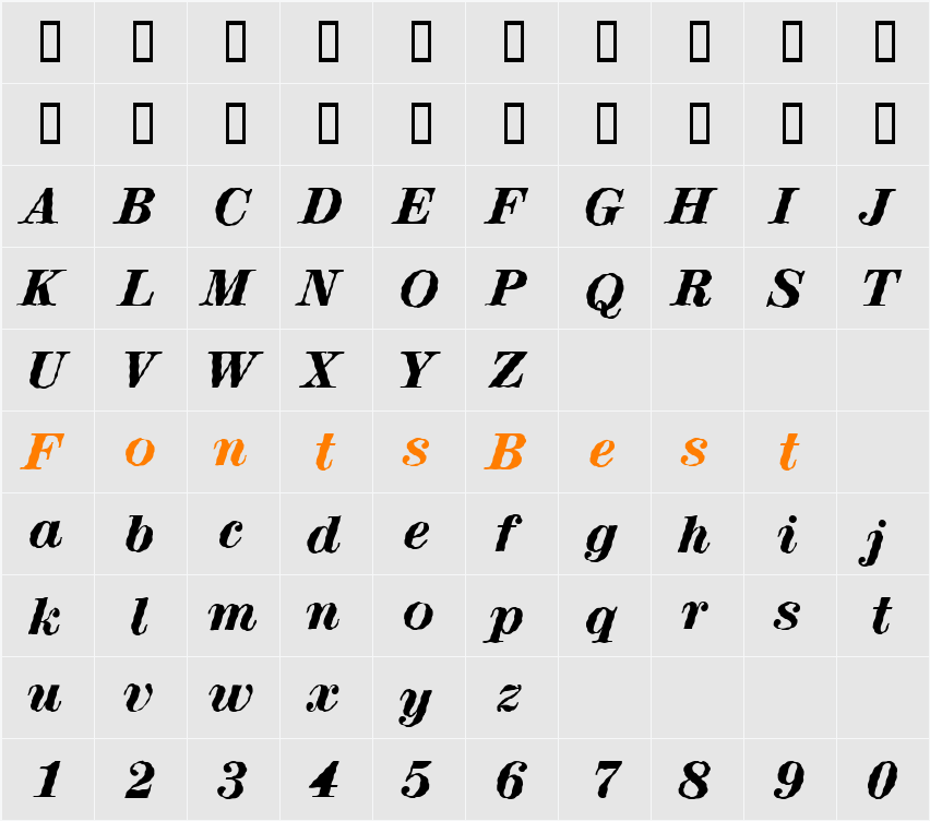 RubyScriptWobbleExtrabold Character Map