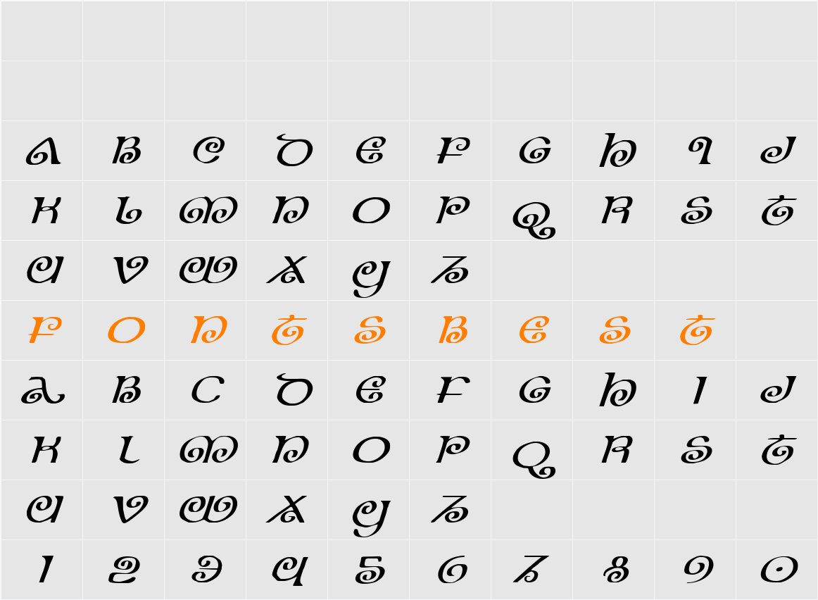 The Shire Expanded Italic Character Map