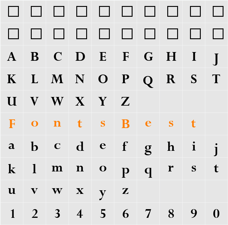 Perpetua MT Character Map