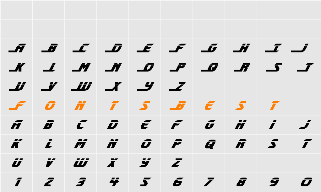 Shining Herald Laser Italic Character Map