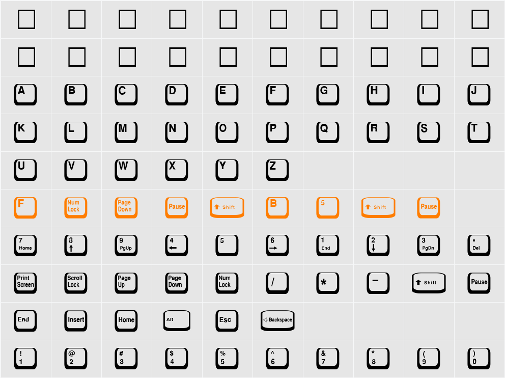 FZ DING 20 Character Map