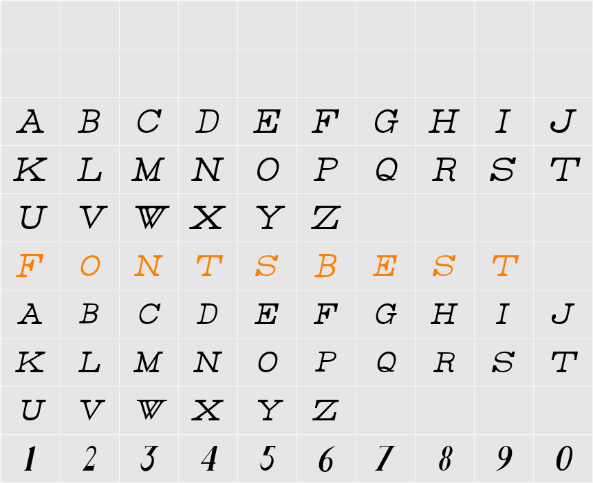 Rider Condensed Character Map
