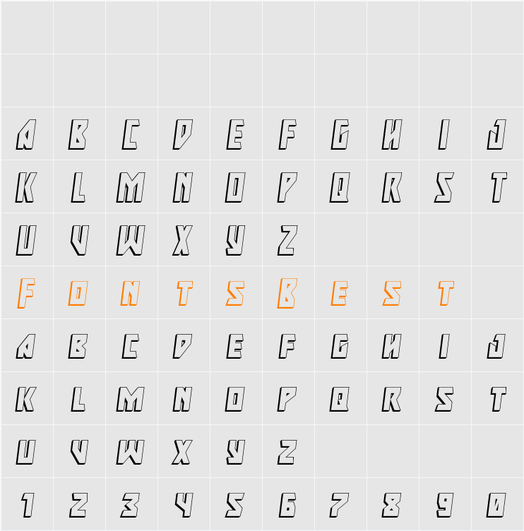Major Force 3D Italic Character Map