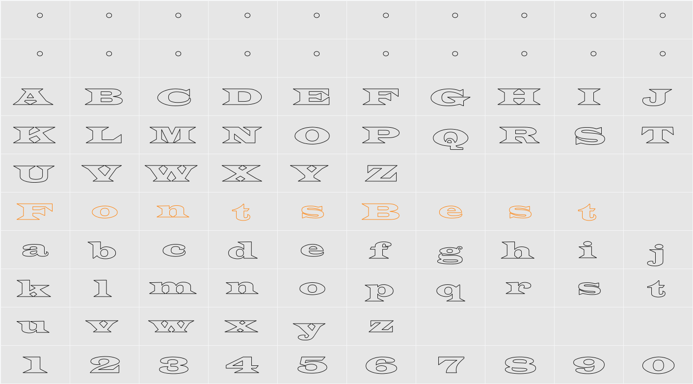 Latin-WideExt-Normal Hollow Character Map