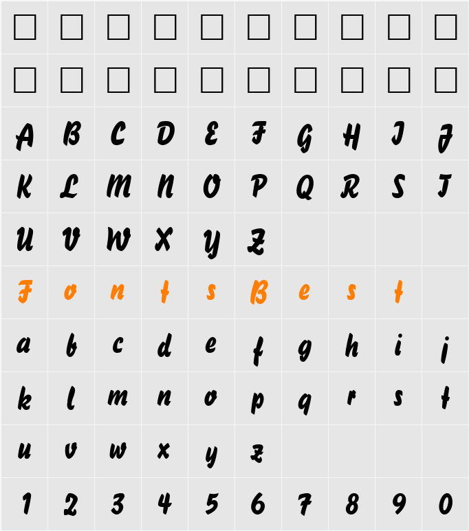 BrushStroke 26 Character Map