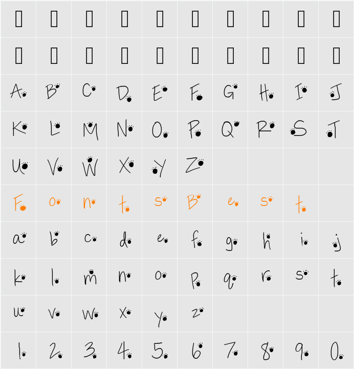 PawPrints Character Map