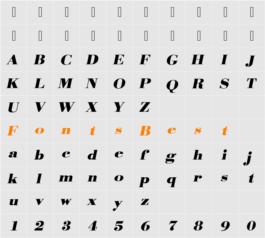 URWBodoniTExtWid Character Map