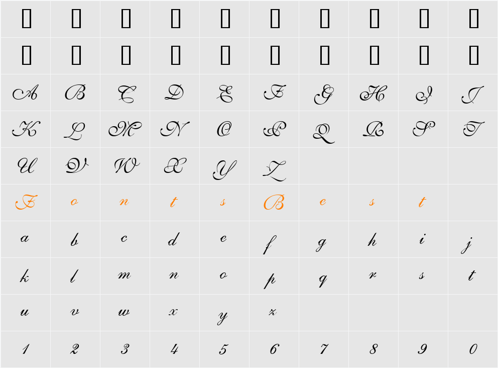 GE Sheer Script Character Map