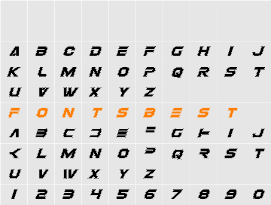 Eurofighter Academy Italic Character Map