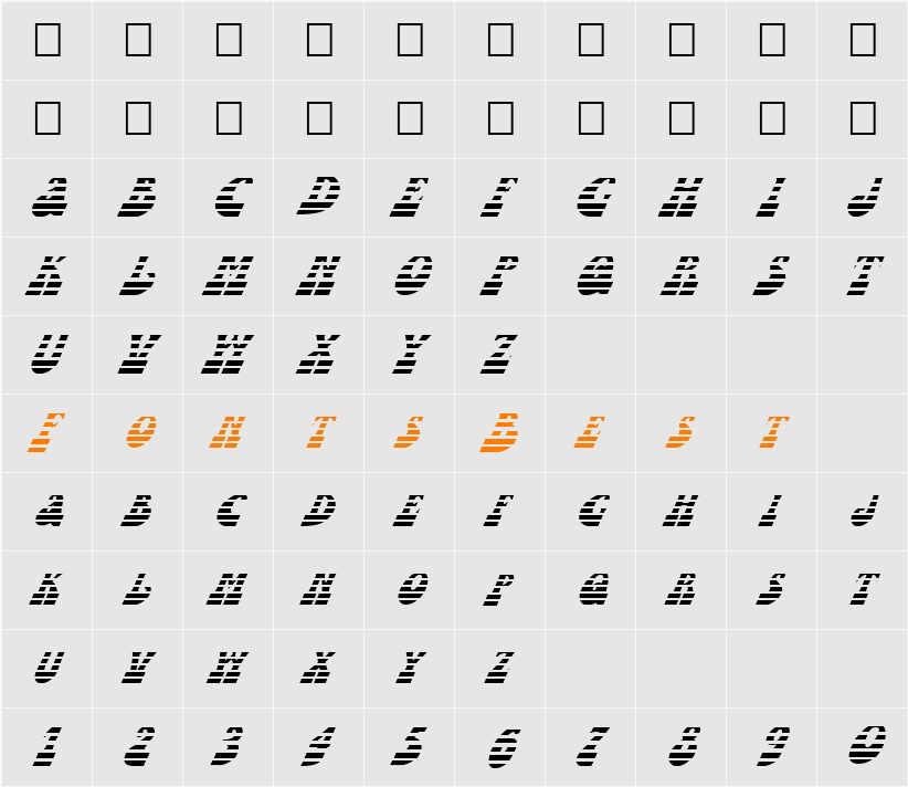 FZ JAZZY 16 STRIPED ITALIC Character Map