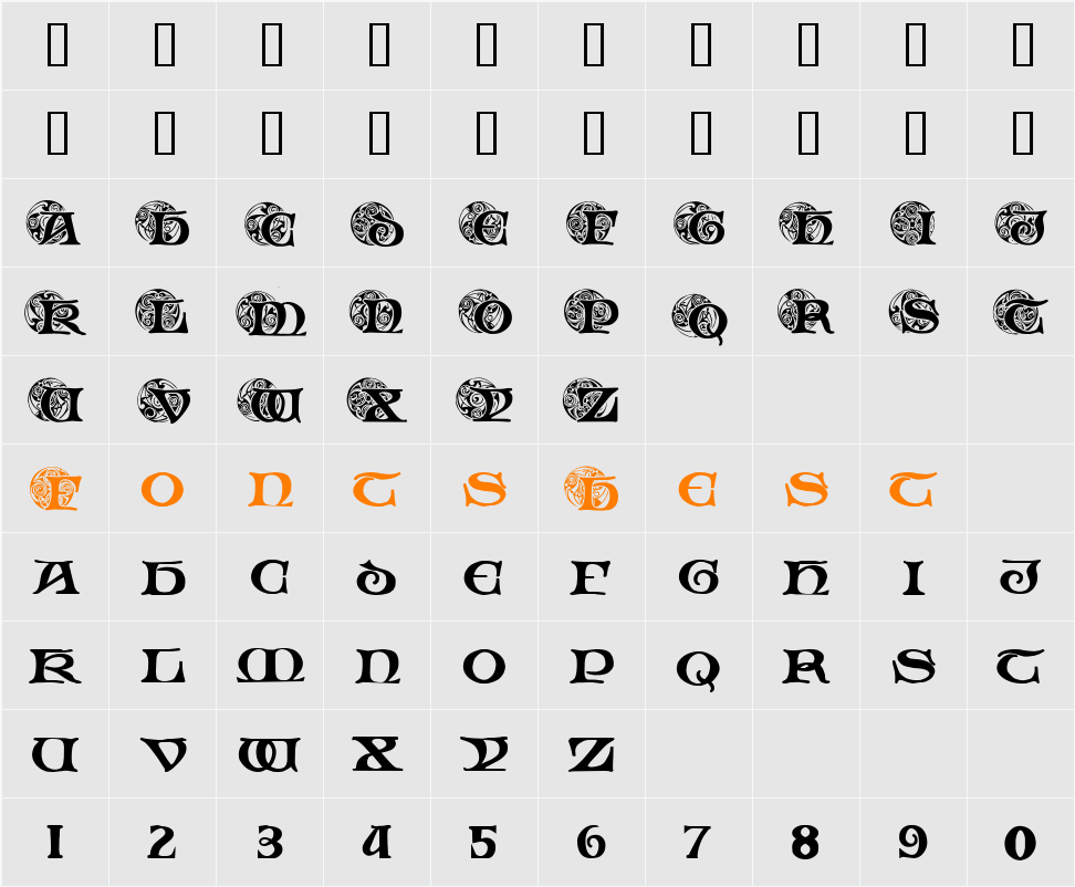 Spiral Initials Character Map