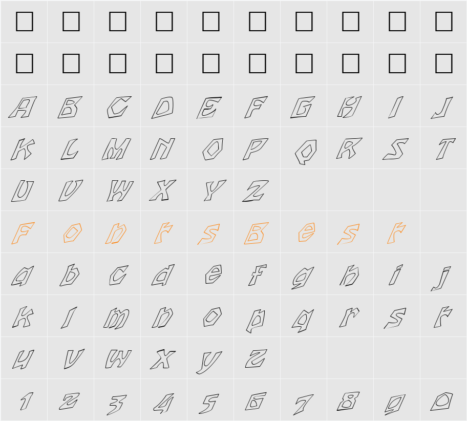 FZ JAZZY 12 HOLLOW ITALIC Character Map