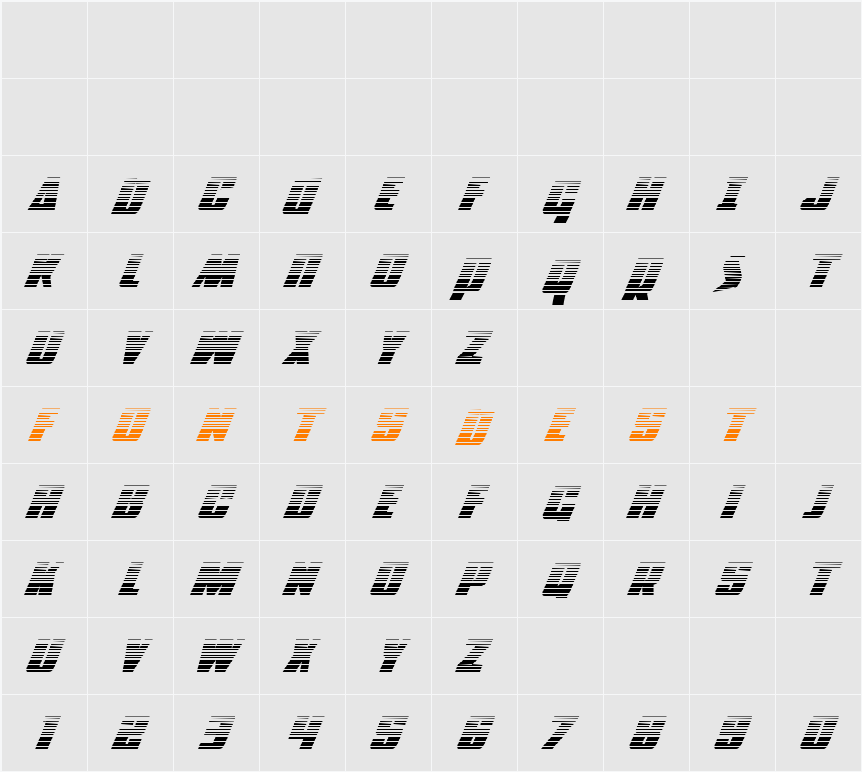 Power Lord Gradient Italic Character Map
