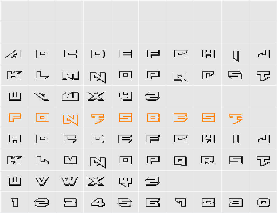 Tarrget Engraved Character Map