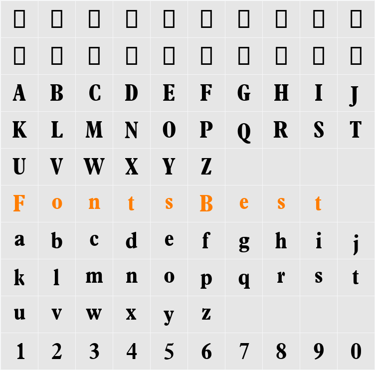 Plantin MT Bold Condensed Character Map
