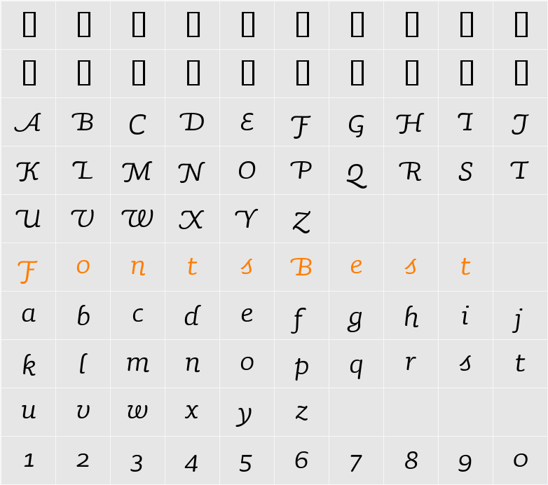 SaunaItalicSwash Character Map