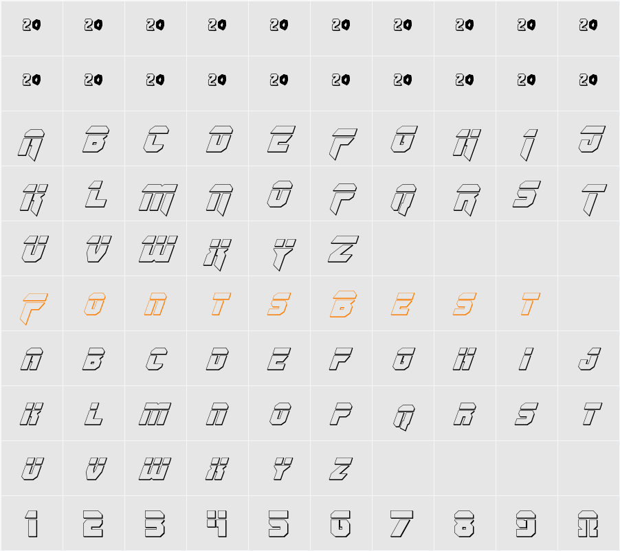 OmegaForce Bullet Italic Character Map