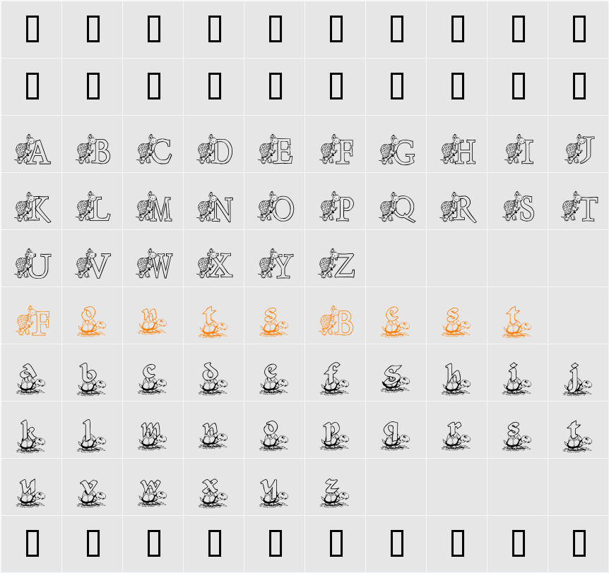 KG TURTLE Character Map