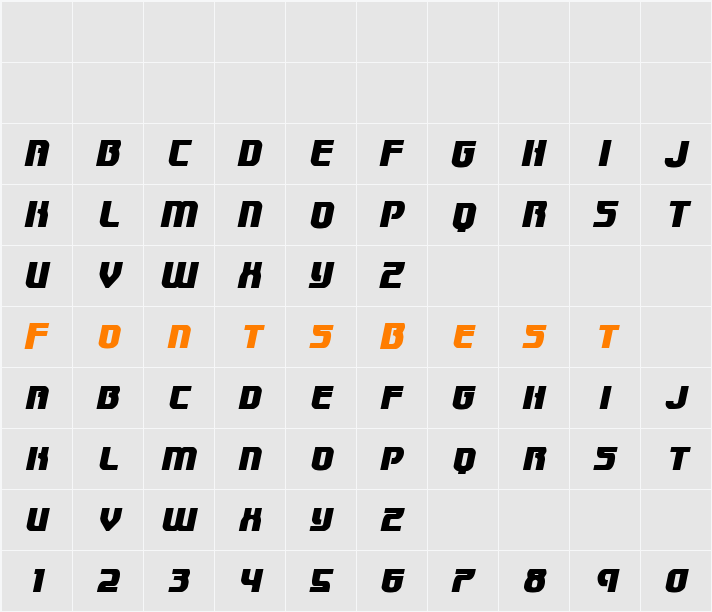 Speedwagon Italic Character Map