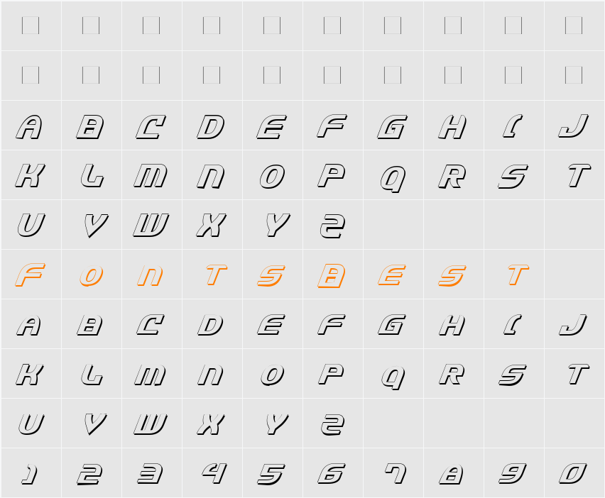 Jannisaries Shadow Italic Character Map