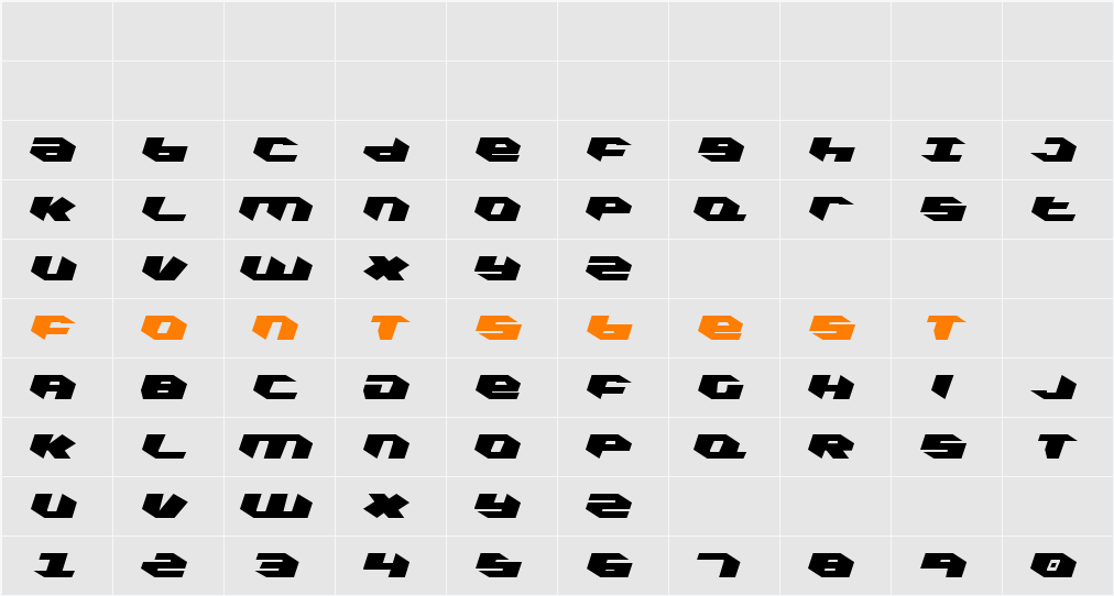 Kubrick Condensed Leftalic Character Map