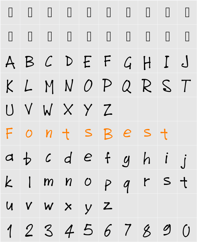 PWJunefont Character Map