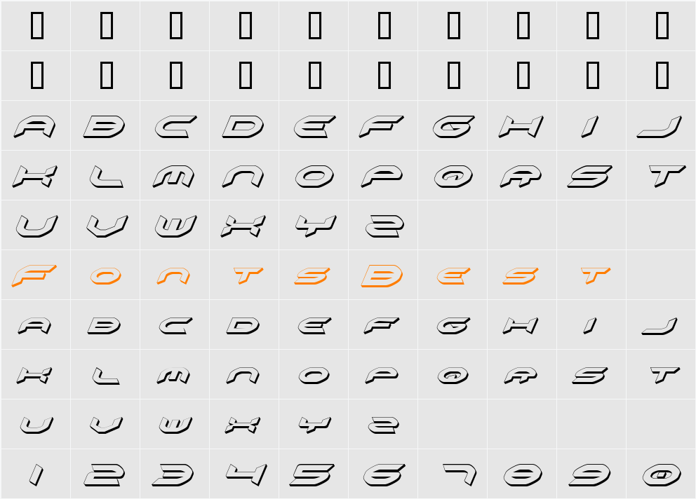 Omni Girl 3D Italic Character Map