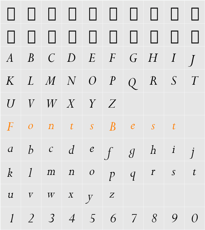 Lapidary333 BT Character Map