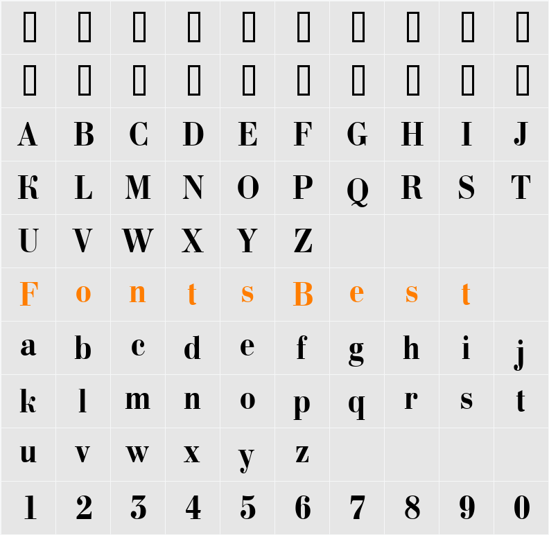 a_BodoniNovaNr Character Map