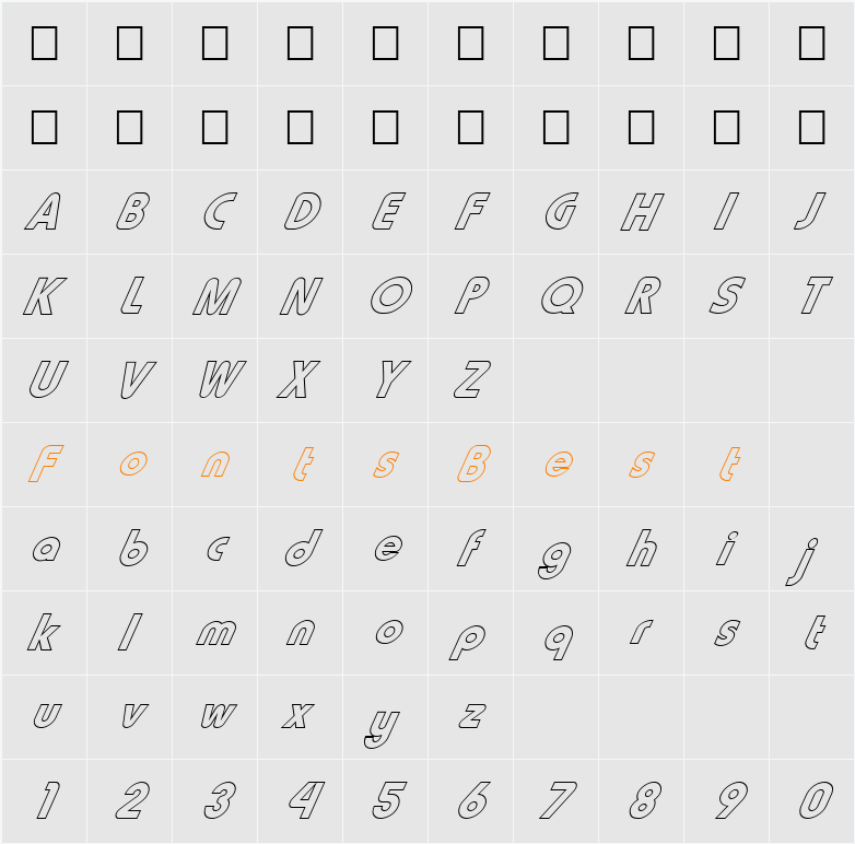 FZ BASIC 7 HOLLOW ITALIC Character Map