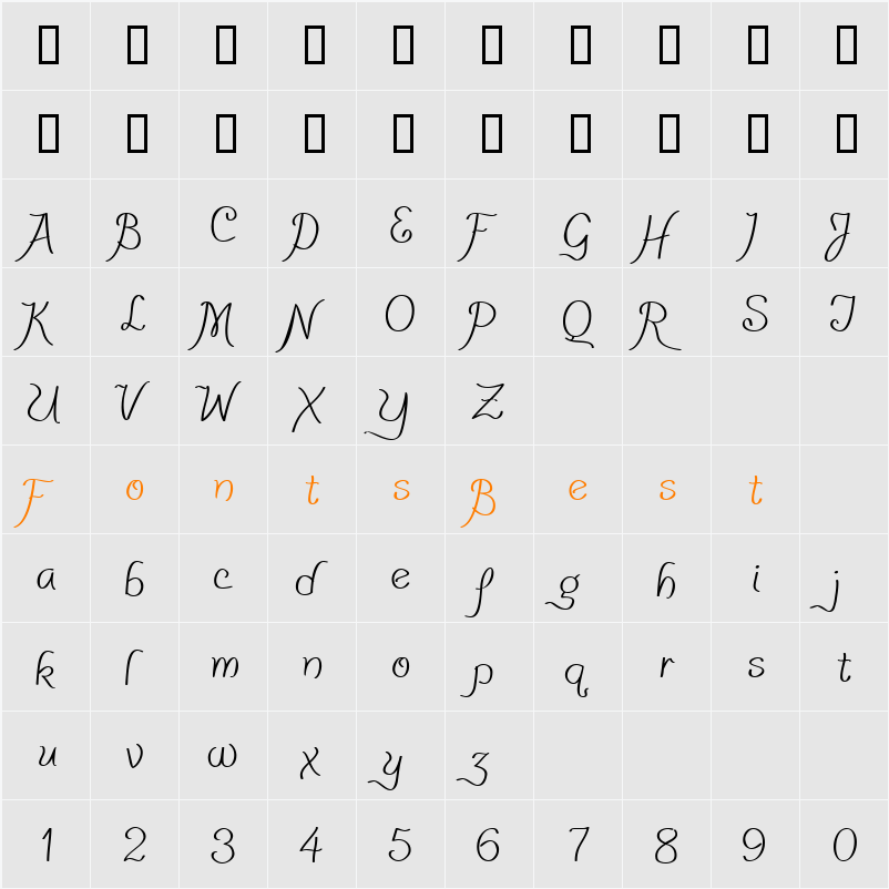 PensleCaligraf Character Map