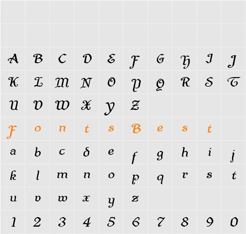 Quill Sword Expanded Italic Character Map